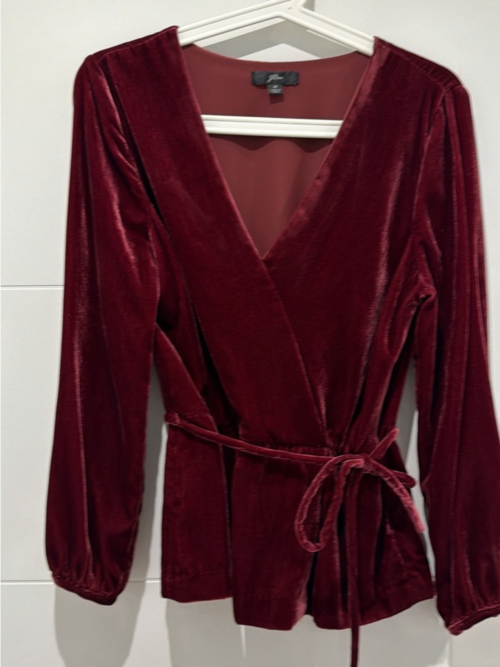 J Crew Women's Velvet Wrap Top - Burgundy
